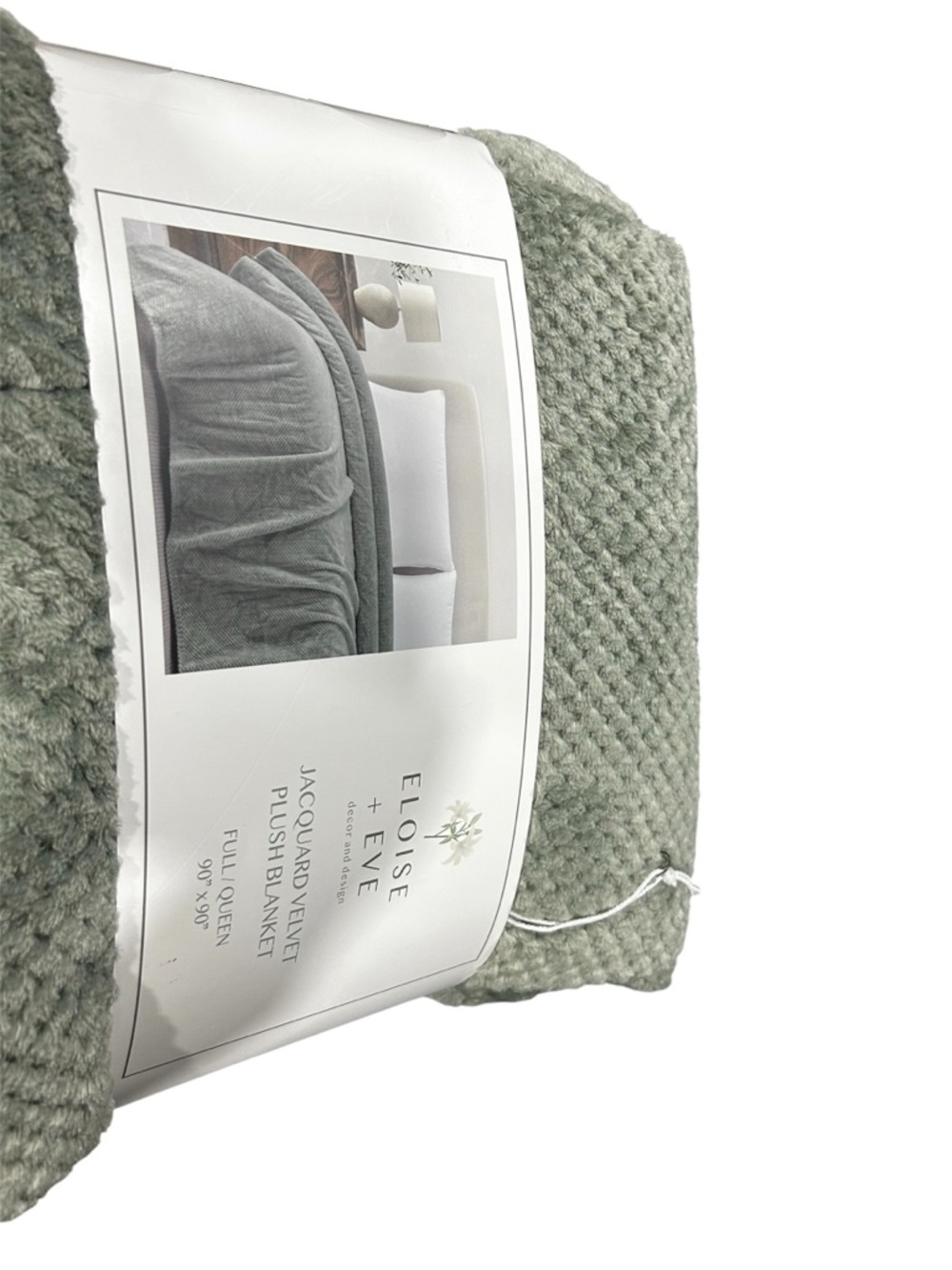 ELOISE + Eve Plush Jacquard Velvet Blanket - Sage Green - Picture 2 of 4